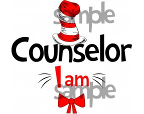 Counselor I am iron on transfer, Cat in the Hat iron on transfer for Counselor,(1s)